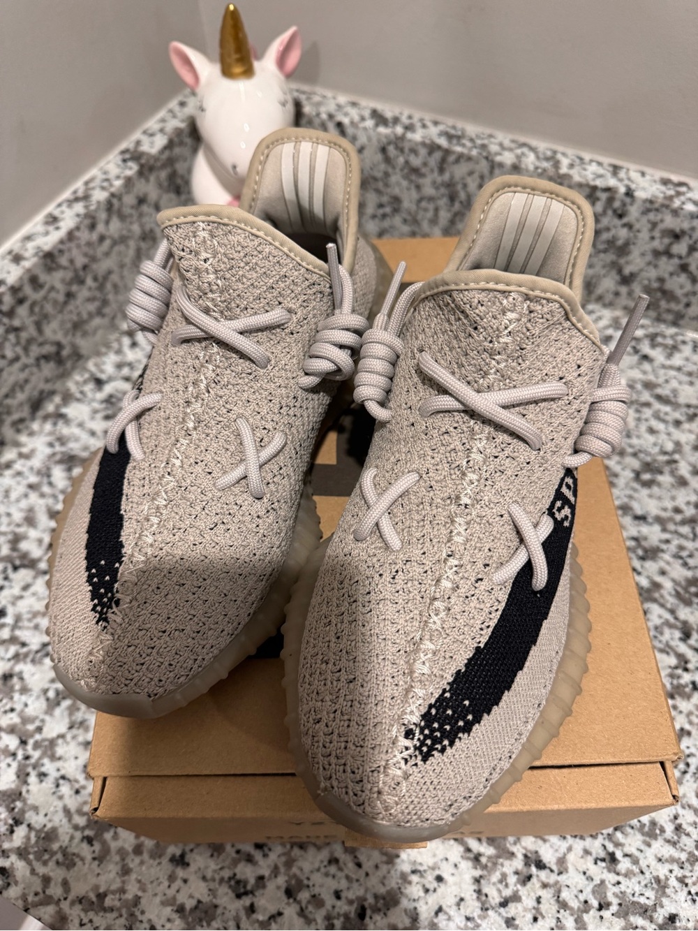 Adidas YZY 350 Knit Slip-On Sneakers - Light Beige with Black Stripe